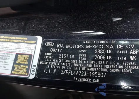 2018 Kia Forte Lx from USA, damaged, VIN 3KPFL4A72JE195807